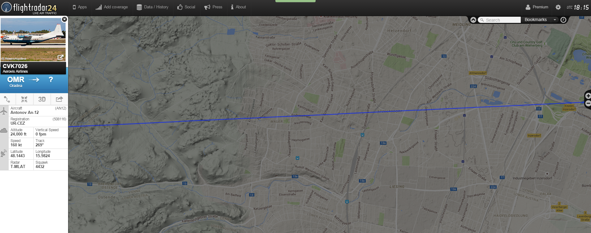 trotz 8 km Höhe laute Antonov An-12 über Liesing