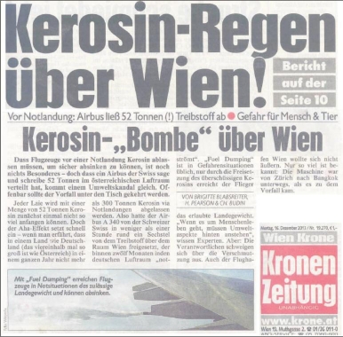 Kerosin-Regen über Wien in der Krone als Headline