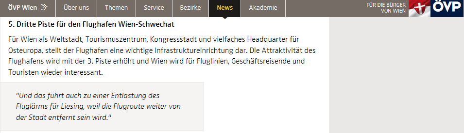 unglaubliche Behauptung der Wiener ÖVP zur 3. Piste auch am 27.12. noch immer online